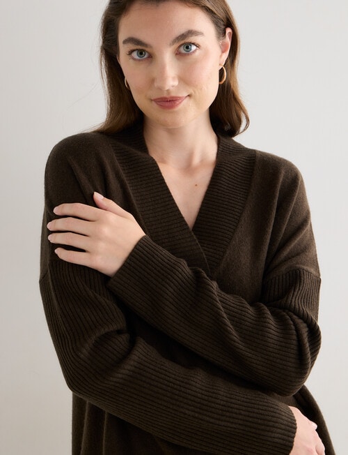 North South Merino V-Neck Rib Sweater, Dark Olive product photo