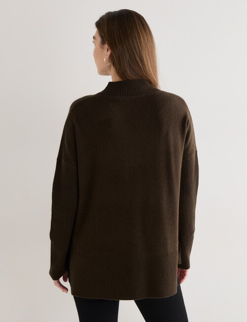 North South Merino V-Neck Rib Sweater, Dark Olive product photo View 02 L
