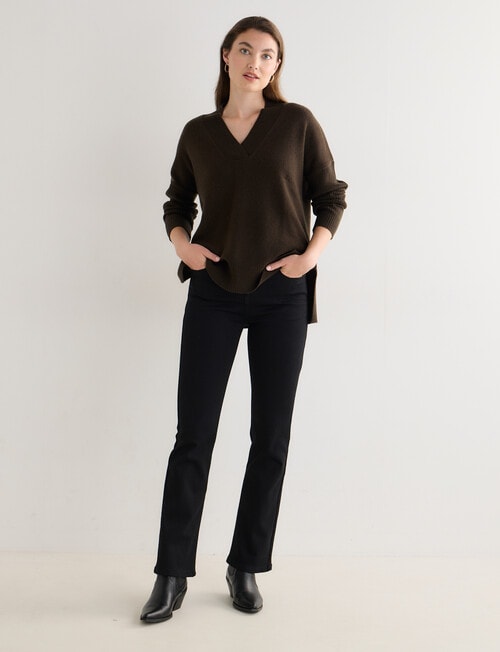 North South Merino V-Neck Rib Sweater, Dark Olive product photo View 03 L
