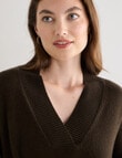 North South Merino V-Neck Rib Sweater, Dark Olive product photo View 04 S