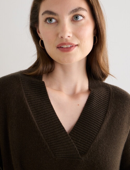 North South Merino V-Neck Rib Sweater, Dark Olive product photo View 04 L
