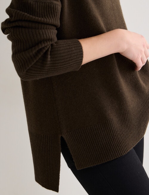 North South Merino V-Neck Rib Sweater, Dark Olive product photo View 05 L