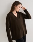 North South Merino V-Neck Rib Sweater, Dark Olive product photo View 06 S