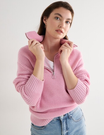 North South Merino Quarter Zip Sweater, Sweet Pink Marle product photo