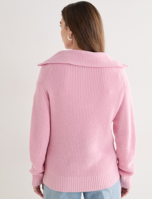 North South Merino Quarter Zip Sweater, Sweet Pink Marle product photo View 02 L