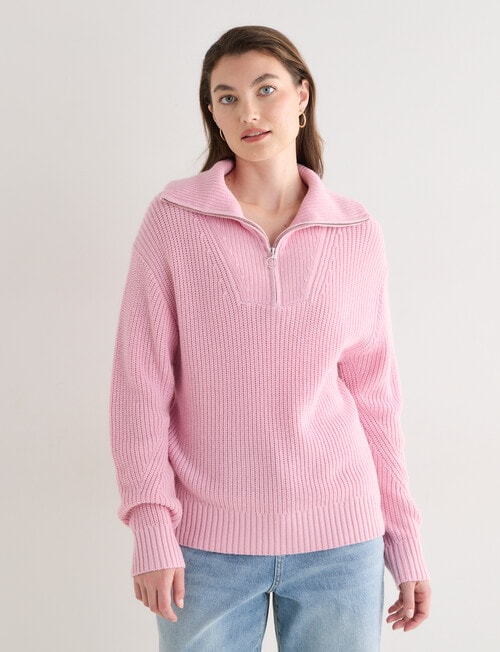 North South Merino Quarter Zip Sweater, Sweet Pink Marle product photo View 08 L