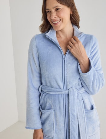 Ruby & Bloom Zip Plush Robe, Pale Blue, 10-26 product photo