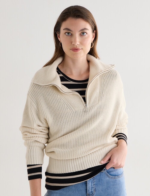 North South Merino Quarter Zip Sweater, Vanilla product photo