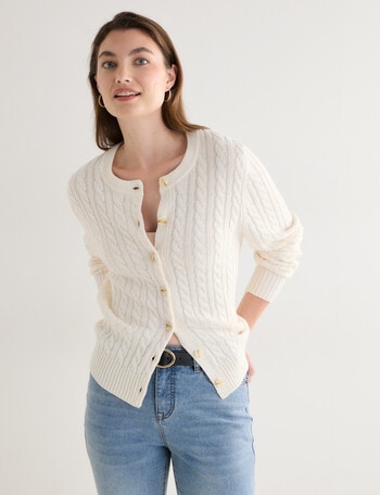 North South Merino Blend Cable Cardigan, Winter White product photo