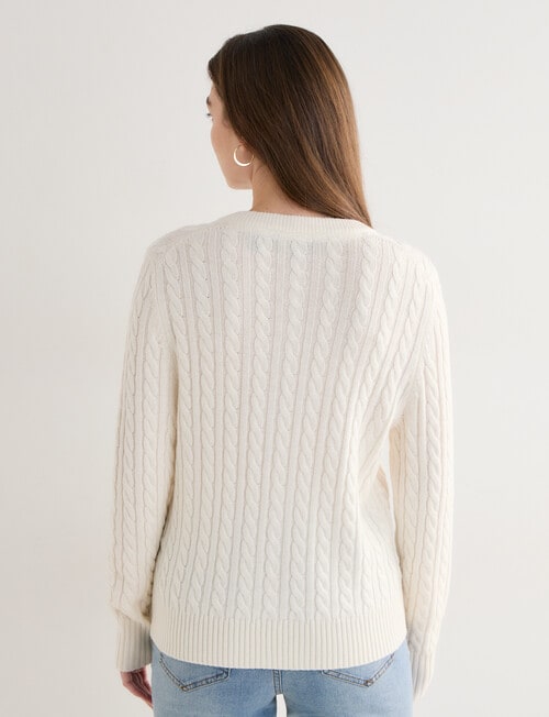 North South Merino Blend Cable Cardigan, Winter White product photo View 02 L
