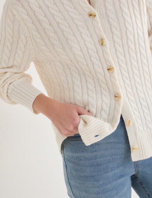 North South Merino Blend Cable Cardigan, Winter White product photo View 05 L