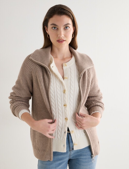 North South Merino Blend Cable Cardigan, Winter White product photo View 07 L
