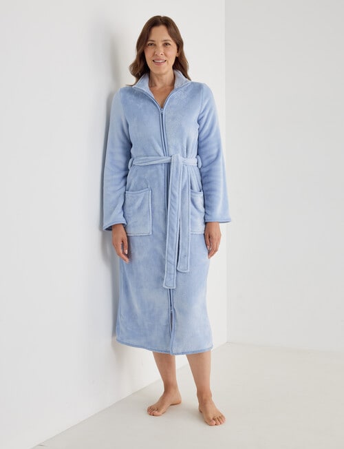 Ruby & Bloom Zip Plush Robe, Pale Blue, 10-26 product photo View 03 L