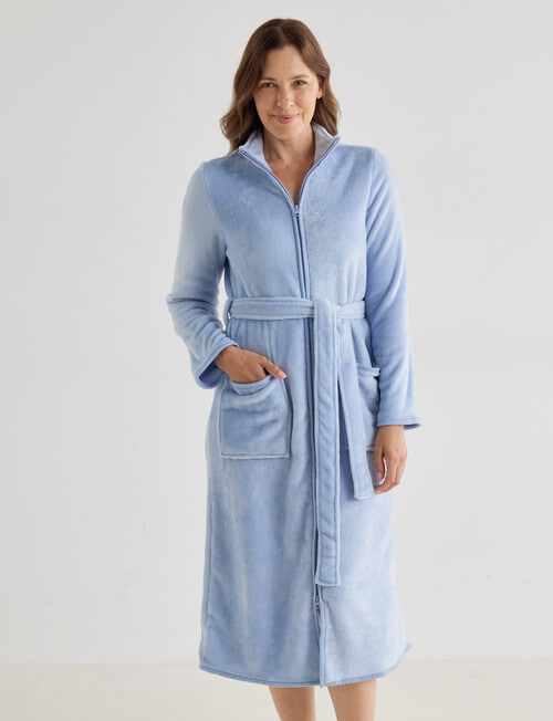 Ruby & Bloom Zip Plush Robe, Pale Blue, 10-26 product photo View 04 L