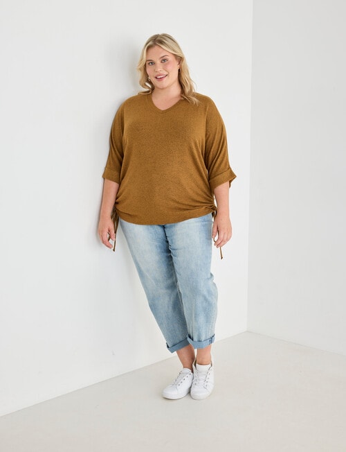 Studio Curve Supersoft 3/4 Sleeve Drawcord Side Top, Nutshell product photo View 03 L