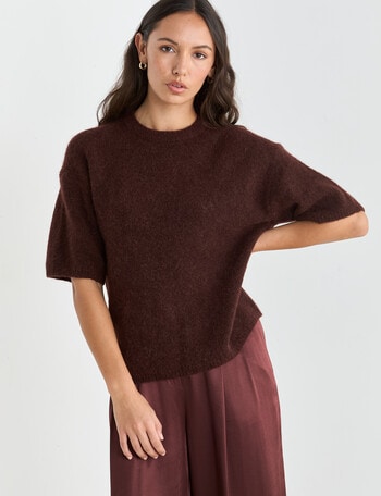 Mineral Boxy Oversized Alpaca Tee, Pomegranate product photo
