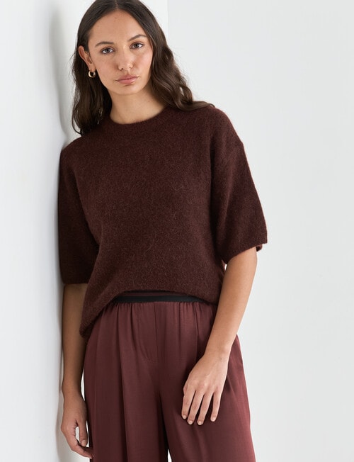 Mineral Boxy Oversized Alpaca Tee, Pomegranate product photo View 05 L