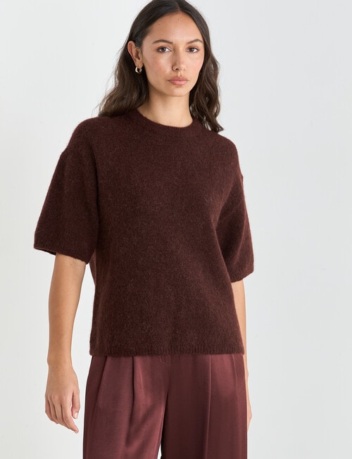 Mineral Boxy Oversized Alpaca Tee, Pomegranate product photo View 06 L
