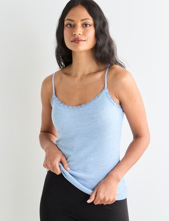 Essence Thermals Merino Cotton Lace Trim Cami, Light Blue, 10-18 product photo
