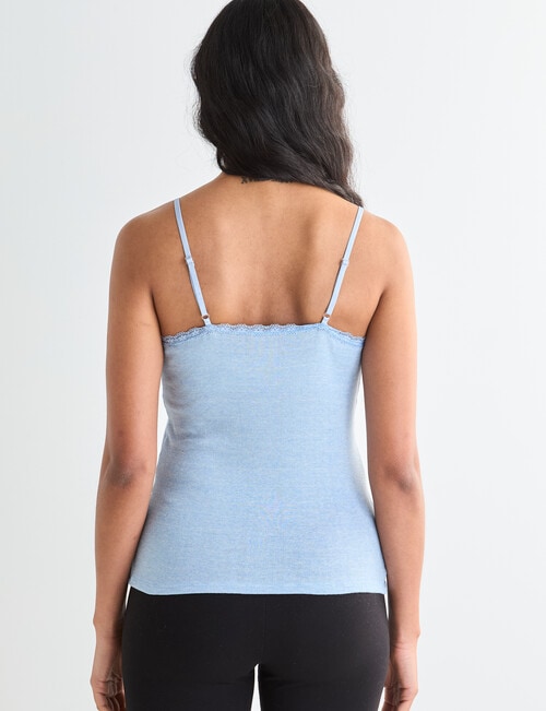 Essence Thermals Merino Cotton Lace Trim Cami, Light Blue, 10-18 product photo View 02 L