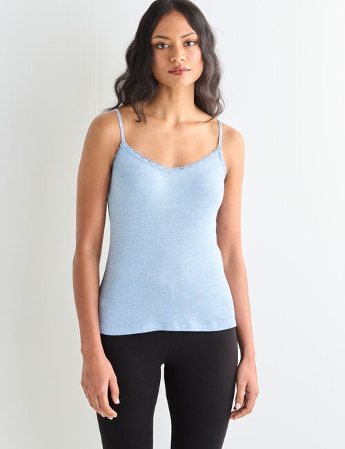 Essence Thermals Merino Cotton Lace Trim Cami, Light Blue, 10-18 product photo View 05 L