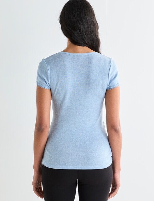 Essence Thermals Merino Cotton Lace Trim Short Sleeve Top, Light Blue, 10-18 product photo View 02 L
