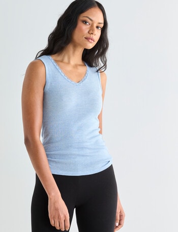 Essence Thermals Merino Cotton Lace Trim Singlet, Light Blue, 10-18 product photo