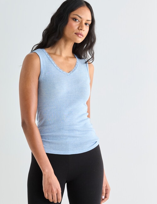 Essence Thermals Merino Cotton Lace Trim Singlet, Light Blue, 10-18 product photo