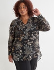 Studio Curve Longline Woodland Print Shirt, Black Print product photo