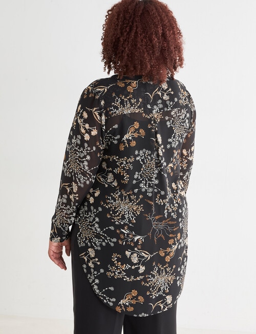 Studio Curve Longline Woodland Print Shirt, Black Print product photo View 02 L