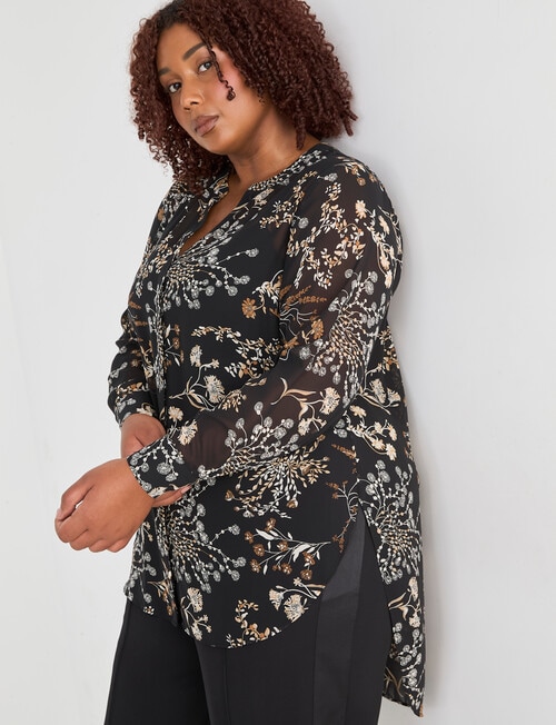 Studio Curve Longline Woodland Print Shirt, Black Print product photo View 06 L