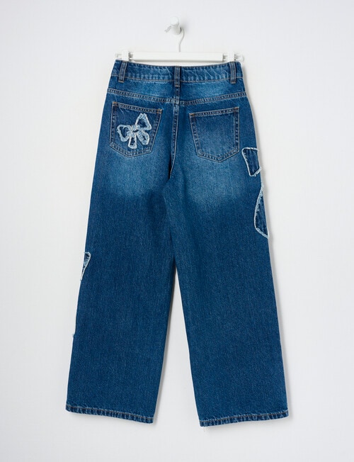 Switch Applique Bows Harlow Wide Leg Jean, Mid Blue product photo View 02 L