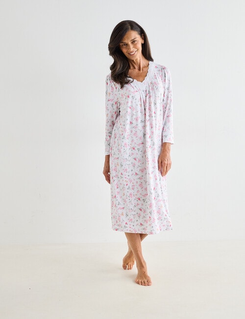 Ruby & Bloom Lace Trim Nightie, Pink Posie Print product photo View 03 L