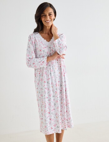 Ruby & Bloom Lace Trim Nightie, Pink Posie Print product photo