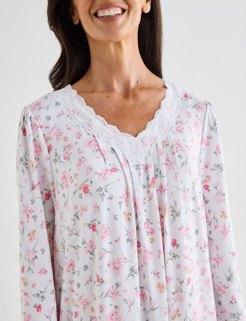 Ruby & Bloom Lace Trim Nightie, Pink Posie Print product photo View 04 L