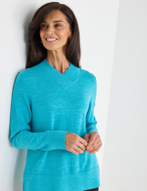 Ella J Merino Crossover Jumper, Turquoise product photo