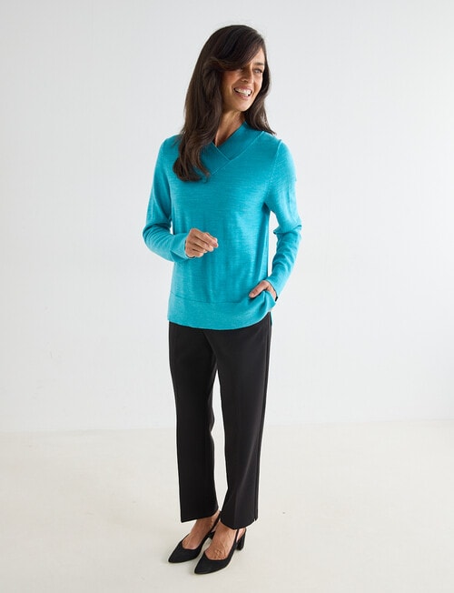 Ella J Merino Crossover Jumper, Turquoise product photo View 03 L