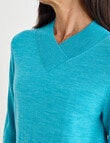 Ella J Merino Crossover Jumper, Turquoise product photo View 04 S