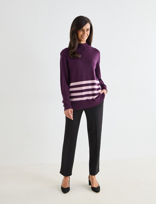 Ella J Merino Bateau Jumper, Grape/Pink product photo View 03 L