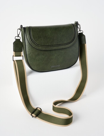 Pronta Moda Saddle Stitch Crossbody Bag, Olive product photo