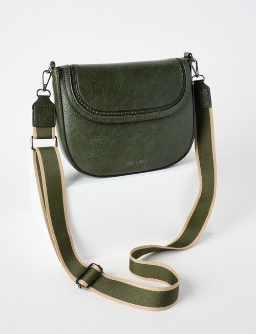 Pronta Moda Saddle Stitch Crossbody Bag, Olive product photo