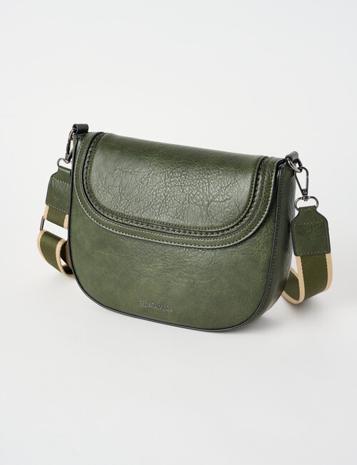 Pronta Moda Saddle Stitch Crossbody Bag, Olive product photo View 03 L