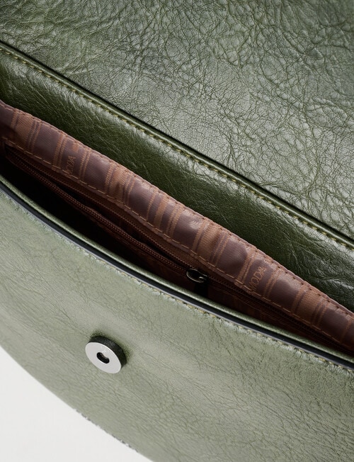 Pronta Moda Saddle Stitch Crossbody Bag, Olive product photo View 06 L