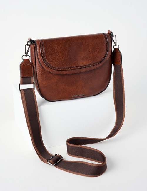 Pronta Moda Saddle Stitch Crossbody Bag, Tan product photo
