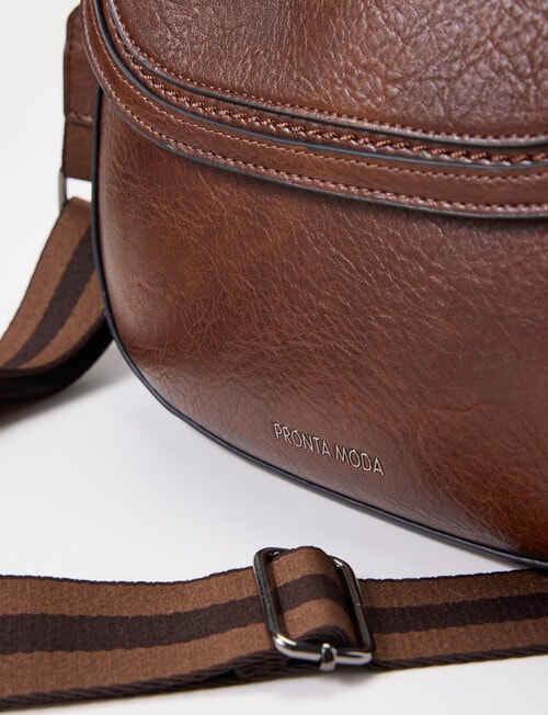 Pronta Moda Saddle Stitch Crossbody, Tan product photo View 06 L