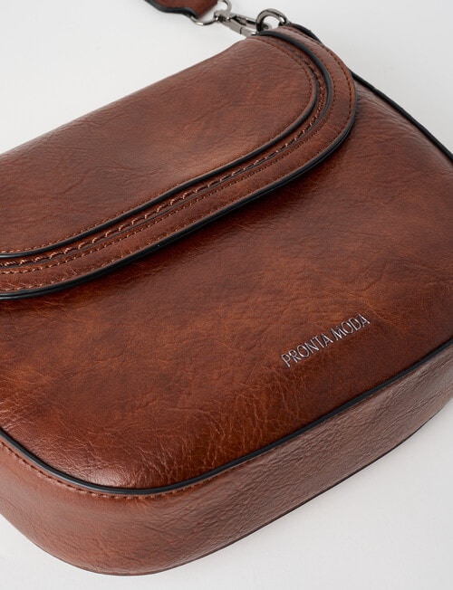 Pronta Moda Saddle Stitch Crossbody Bag, Tan product photo View 07 L