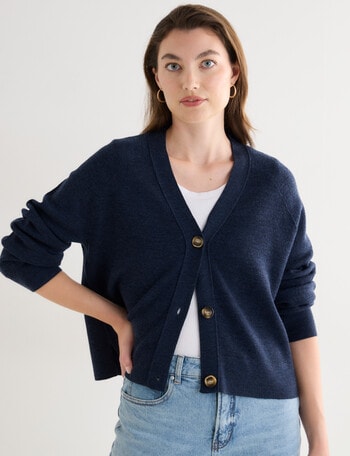 North South Merino Cropped Cardigan, Night Sky product photo