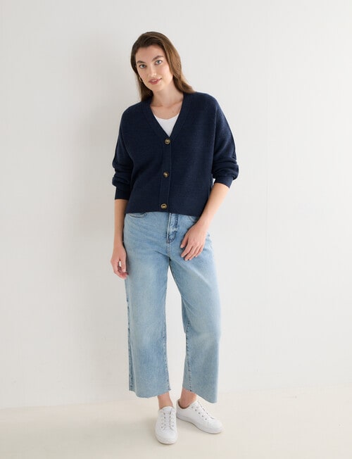 North South Merino Cropped Cardigan, Night Sky product photo View 03 L