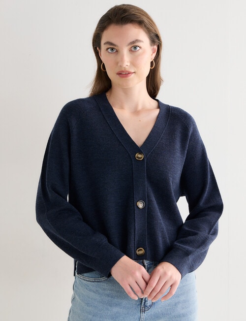 North South Merino Cropped Cardigan, Night Sky product photo View 06 L