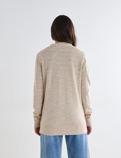 North South Merino Medium Length Cardigan, Biscuit Melange product photo View 02 L